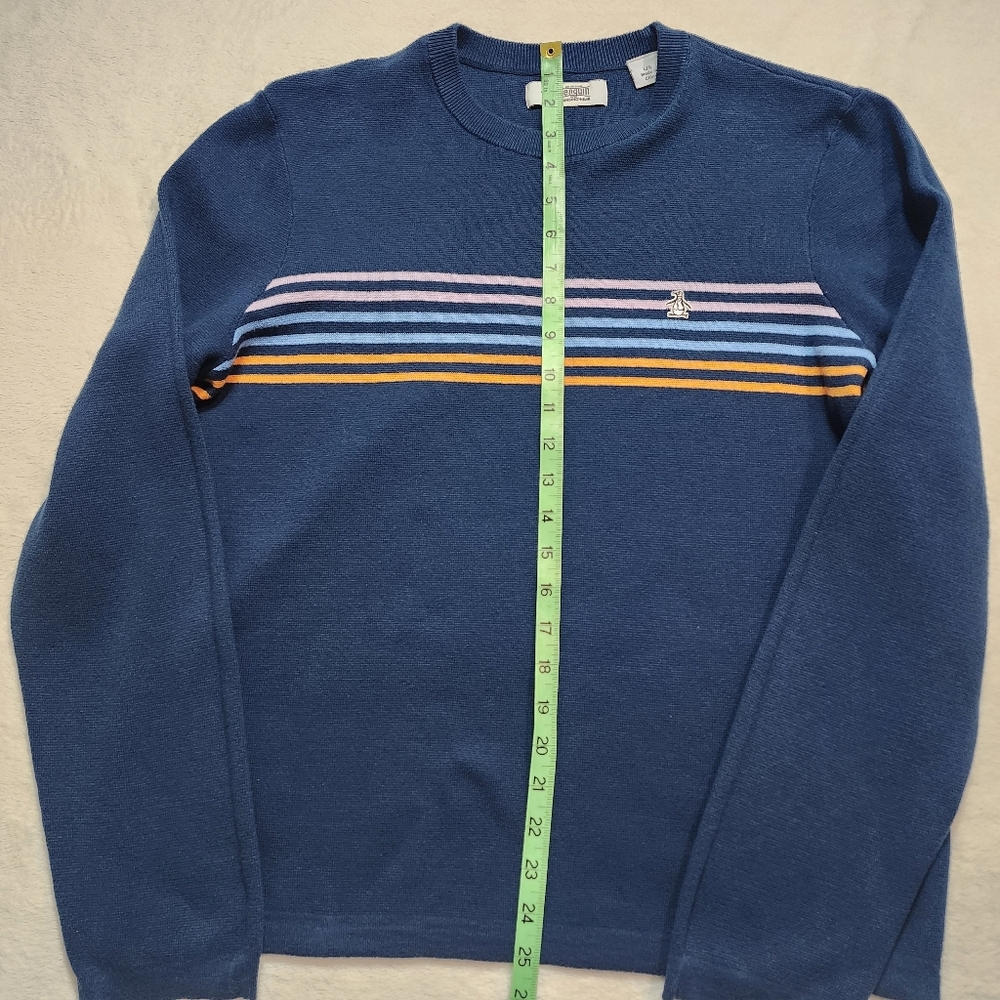 ORIGINAL PENGUIN Men's Crewneck Pullover Sweater Poseidon Blue Stripe Large - Picture 9 of 10